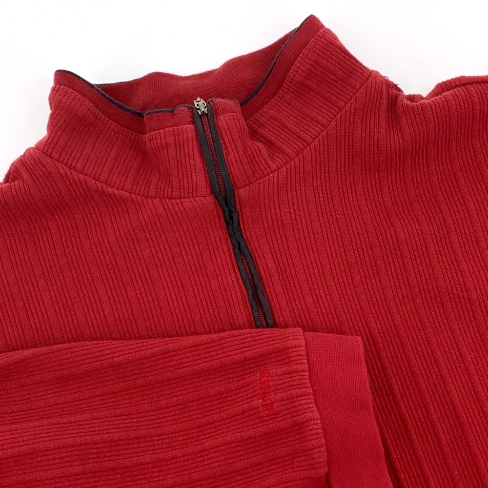 Jantzen Mens XL Red Ribbed‎ Quarter Zip Pullover Long Sleeve Mock Neck Sweater